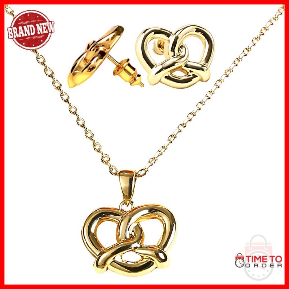18k Gold Plated Jewelry Set Dainty Necklace Stud Earrings Adjustable